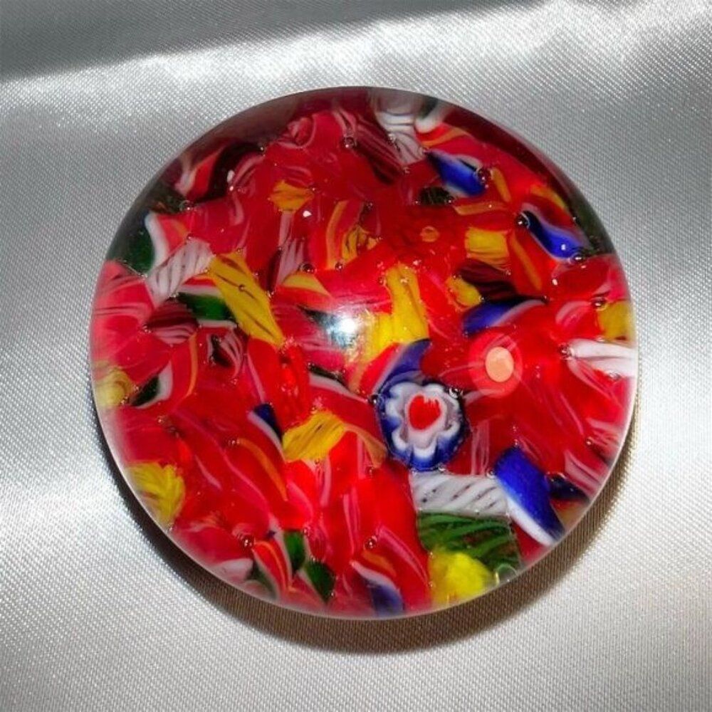 Vintage Millefiori Art Glass Paperweight Multicolored Handmade Decor